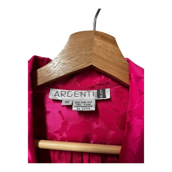 VTG 80s Argenti 100% Silk Pink Draped Blouse Top Womens Plus 18 Tailored - Picture 4 of 11